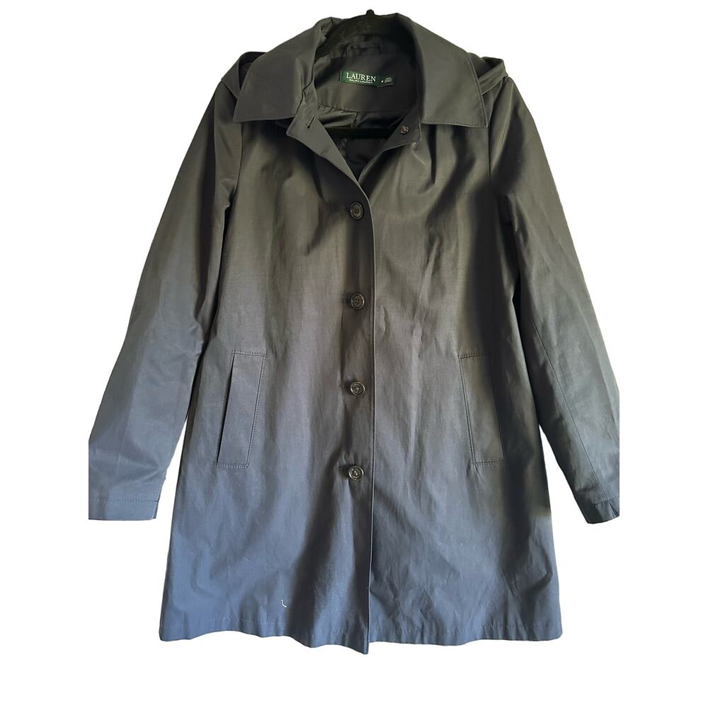 Lauren Ralph Lauren Navy Blue Hooded Raincoat Trenchcoat Size Medium